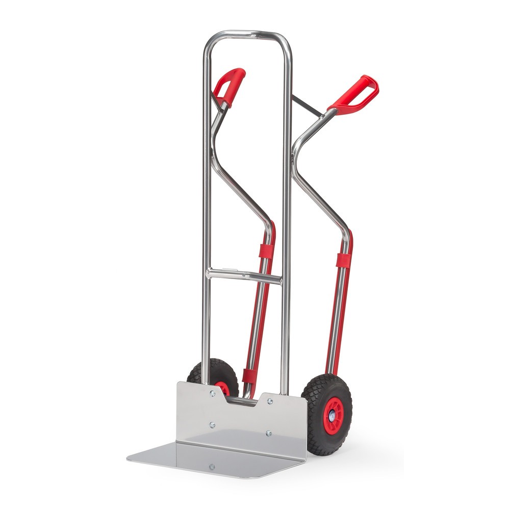 Produktabbildung: fetra® Alu-Stapelkarre, Tragkraft 200 kg, Schaufel BxT 480 x 300 mm, mit Gleitkufen, PU-Bereifung