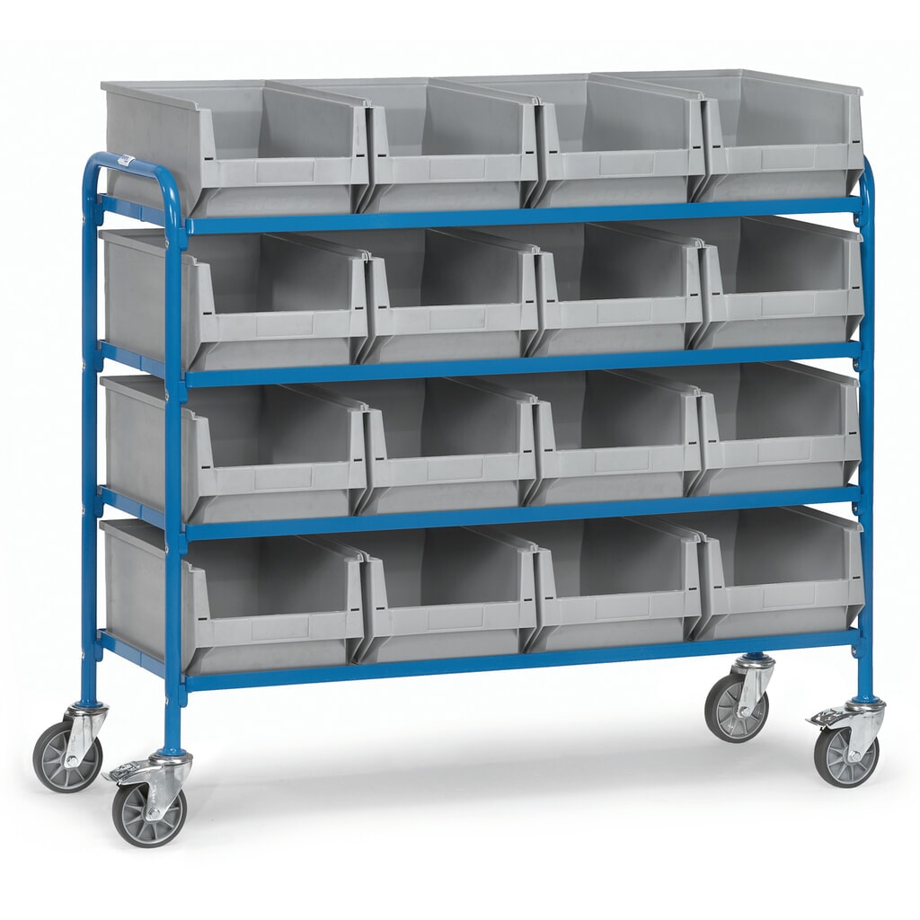 Produktabbildung: fetra® Beistellwagen mit Sichtlagerkästen, Ladefläche 1.250 x 470 mm