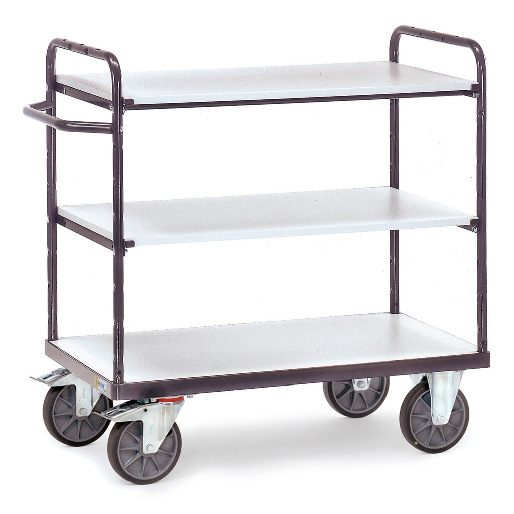 Produktabbildung: fetra® ESD-Etagenwagen, mit Holzböden, 3 Ladeflächen à 500 x 850 mm, Höhe 1.111 mm
