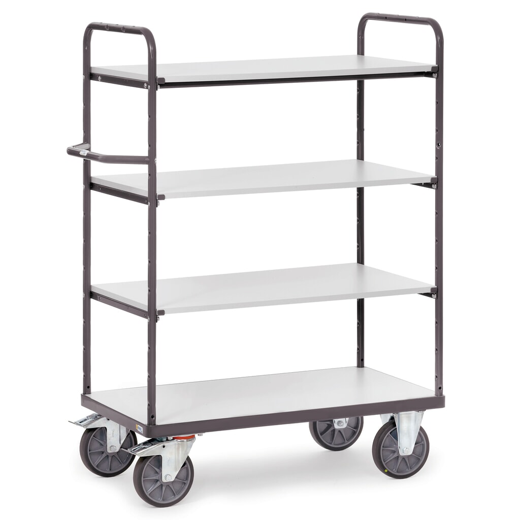 fetra® ESD-Etagenwagen, mit Holzböden, 4 Ladeflächen à 500 x 850 mm, Höhe 1.511 mm Produktabbildung: fetra® ESD-Etagenwagen, mit Holzböden, 4 Ladeflächen à 500 x 850 mm, Höhe 1.511 mm