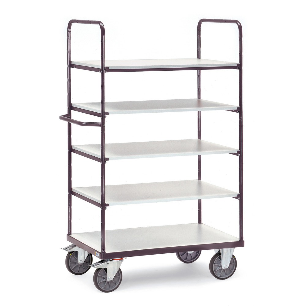 Produktabbildung: fetra® ESD-Etagenwagen, mit Holzböden, 5 Ladeflächen à 700 x 1.000 mm, Höhe 1.800 mm