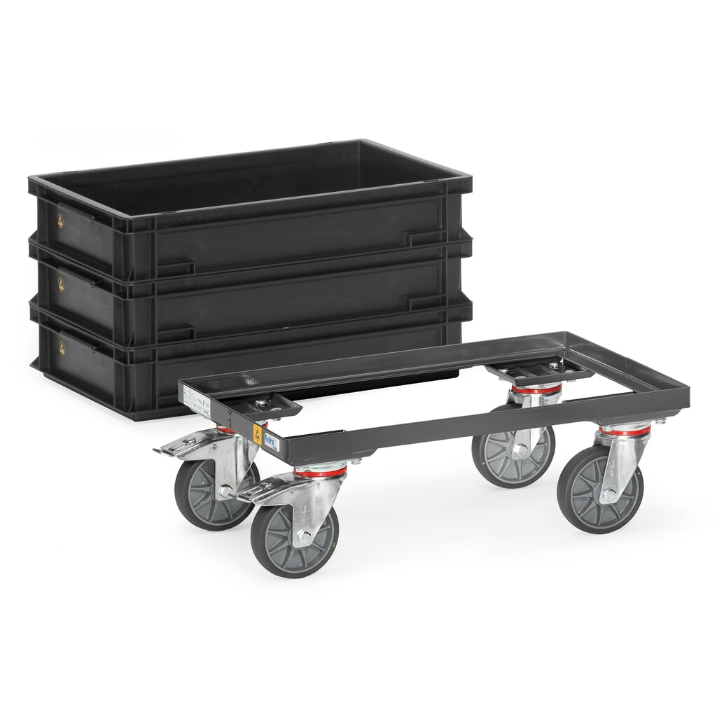 fetra® ESD-Eurokasten-Roller, TK 250 kg, Ladefläche 405 x 605 mm, ohne Boden Produktabbildung Nr. 3: fetra® ESD-Eurokasten-Roller, TK 250 kg, Ladefläche 405 x 605 mm, ohne Boden