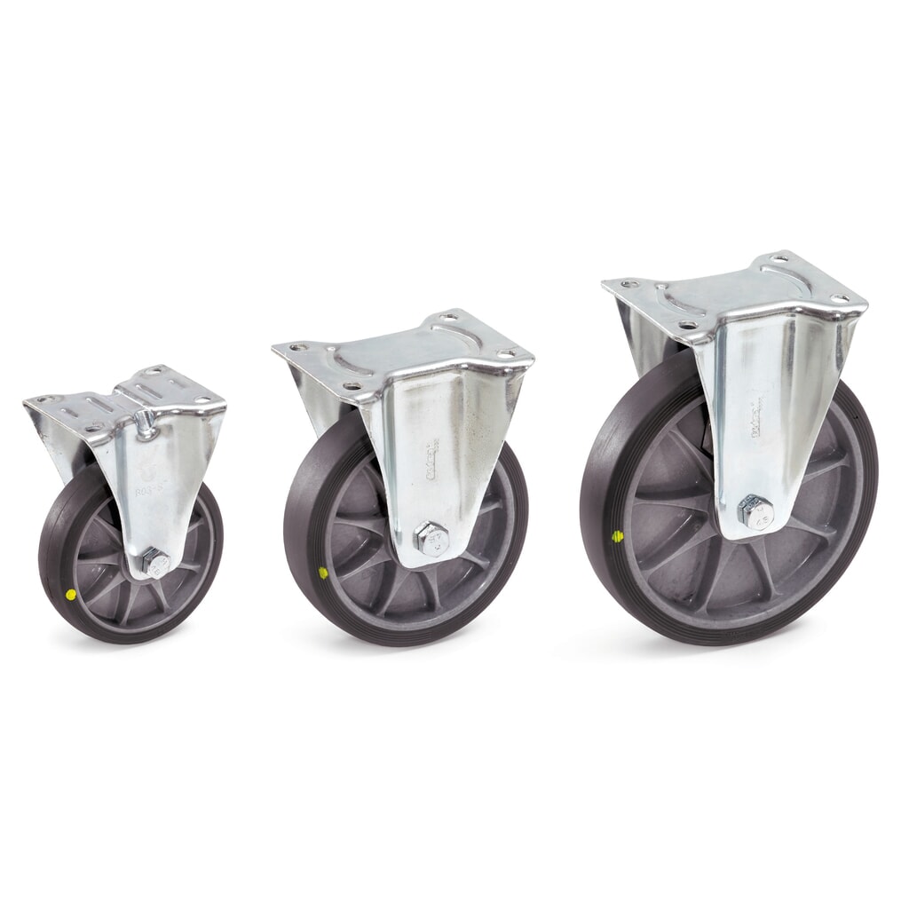 fetra® ESD-TPE-Bockrolle, ØxB 125 x 32 mm, Tragkraft 135 kg Produktabbildung: fetra® ESD-TPE-Bockrolle, ØxB 125 x 32 mm, Tragkraft 135 kg