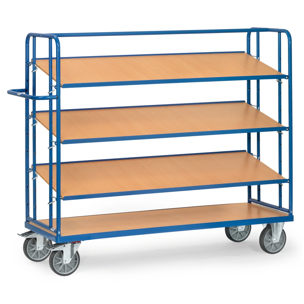 fetra® Etagenwagen, 1 fester und 3 verstellbare Böden, Tragkraft 500 kg, HxBxL 1.560 x 620 x 1.430 mm Produktabbildung: fetra® Etagenwagen, 1 fester und 3 verstellbare Böden, Tragkraft 500 kg, HxBxL 1.560 x 620 x 1.430 mm
