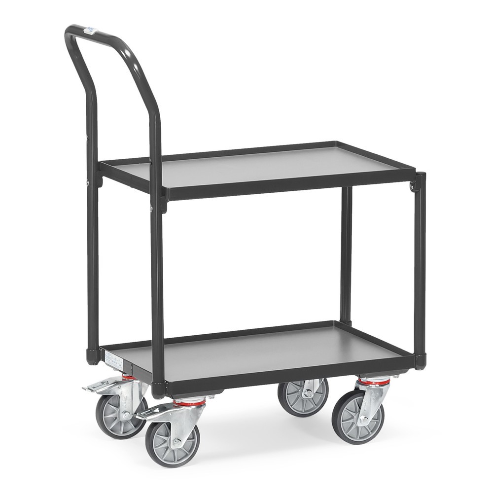 Produktabbildung: fetra® Etagenwagen, 2 Holzböden à 610 x 410 mm, ohne Rand, mit Griff, anthrazitgrau