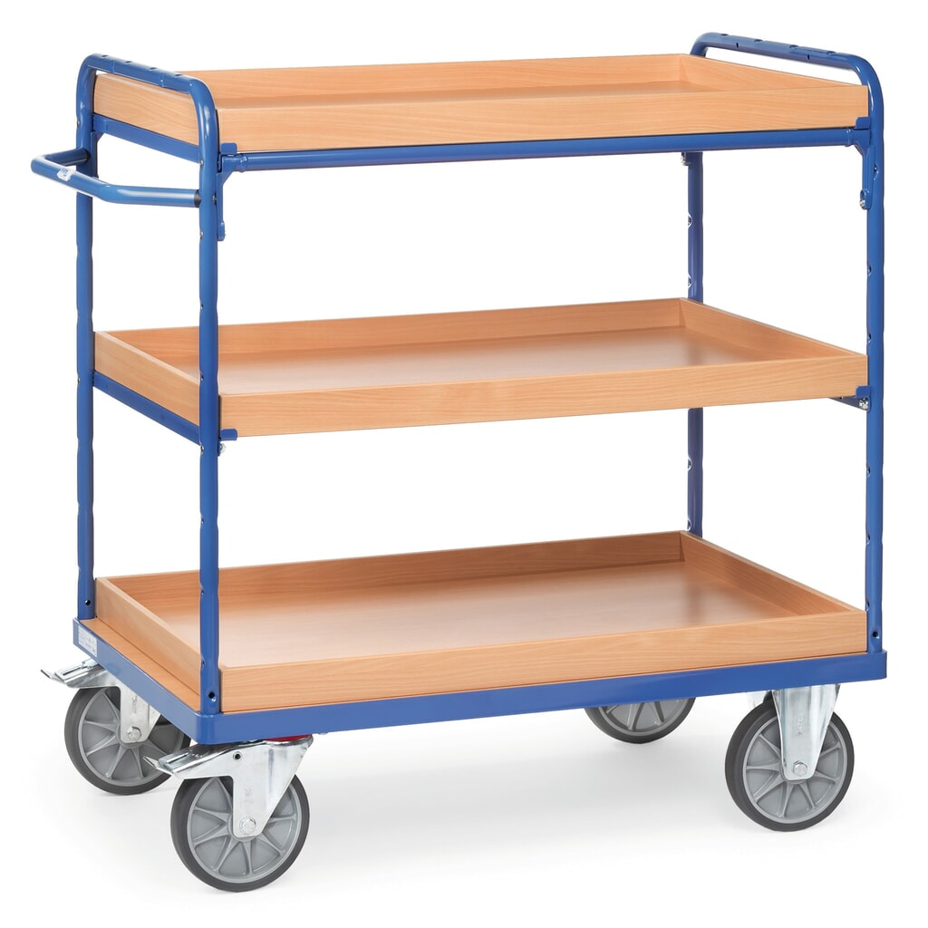 Produktabbildung: fetra® Etagenwagen mit Einlegekästen, 3 Etagen à 850 x 500 mm, Höhe 1.111 mm