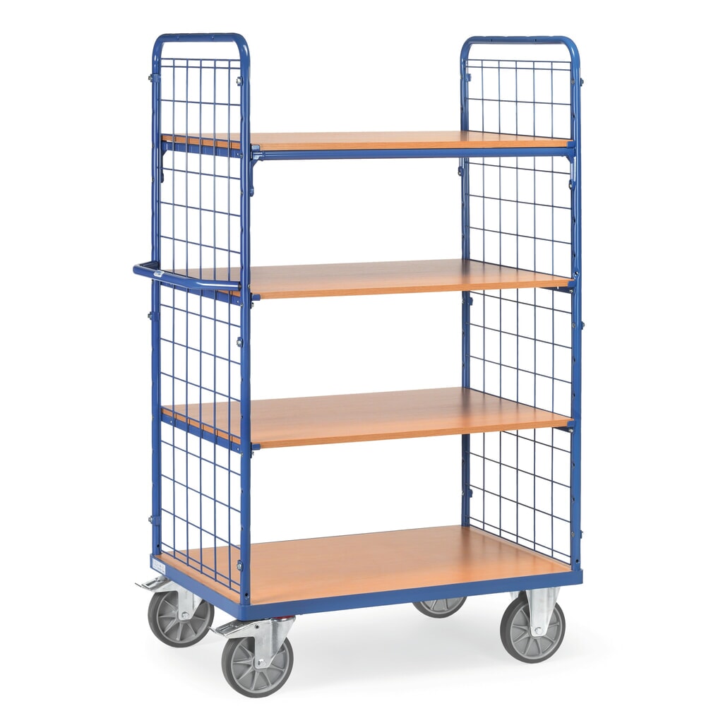 fetra® Etagenwagen mit festen Böden, 2 Gitterwände, 4 Etagen à 1.000 x 600 mm Produktabbildung: fetra® Etagenwagen mit festen Böden, 2 Gitterwände, 4 Etagen à 1.000 x 600 mm