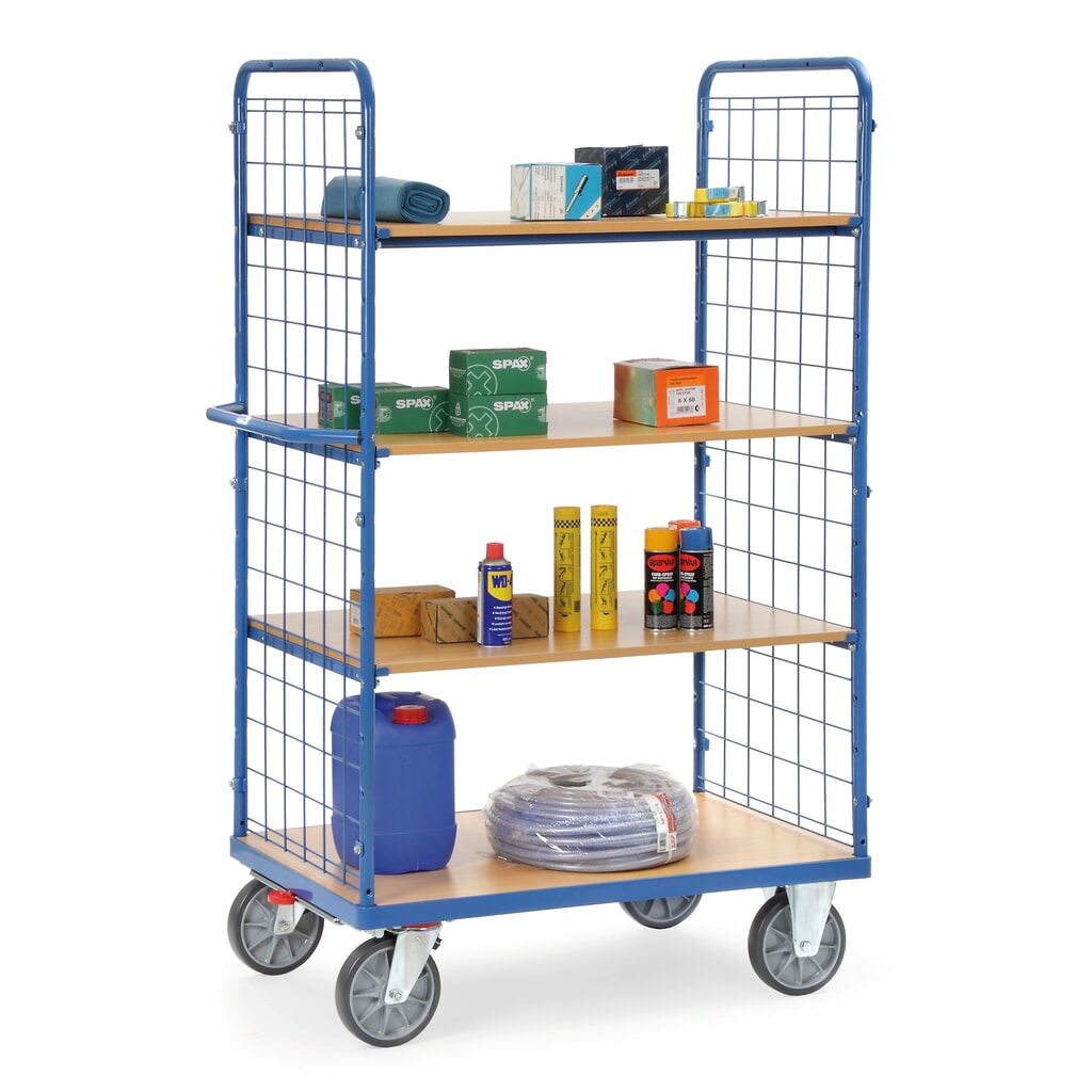 fetra® Etagenwagen mit festen Böden, 2 Gitterwände, 4 Etagen à 1.000 x 600 mm Produktabbildung Nr. 3: fetra® Etagenwagen mit festen Böden, 2 Gitterwände, 4 Etagen à 1.000 x 600 mm