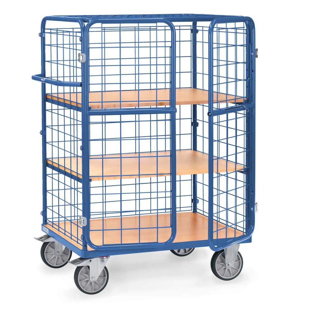 Produktabbildung: fetra® Etagenwagen mit Flügeltüren, Tragkraft 600 kg, 3 Etagen à 1.000 x 700 mm
