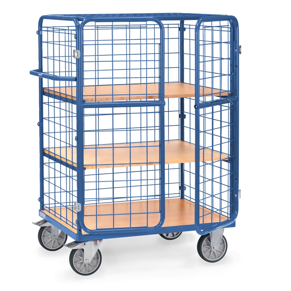 fetra® Etagenwagen mit Flügeltüren, Tragkraft 600 kg, 3 Etagen à 1.000 x 600 mm Produktabbildung: fetra® Etagenwagen mit Flügeltüren, Tragkraft 600 kg, 3 Etagen à 1.000 x 600 mm
