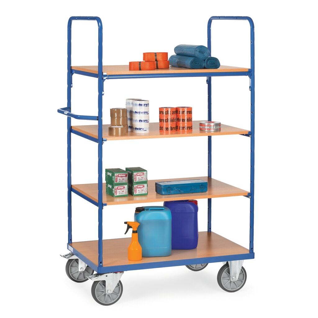 fetra® Etagenwagen mit Holzböden, 4 Etagen à 1.000 x 700 mm, Höhe 1.800 mm Produktabbildung Nr. 3: fetra® Etagenwagen mit Holzböden, 4 Etagen à 1.000 x 700 mm, Höhe 1.800 mm