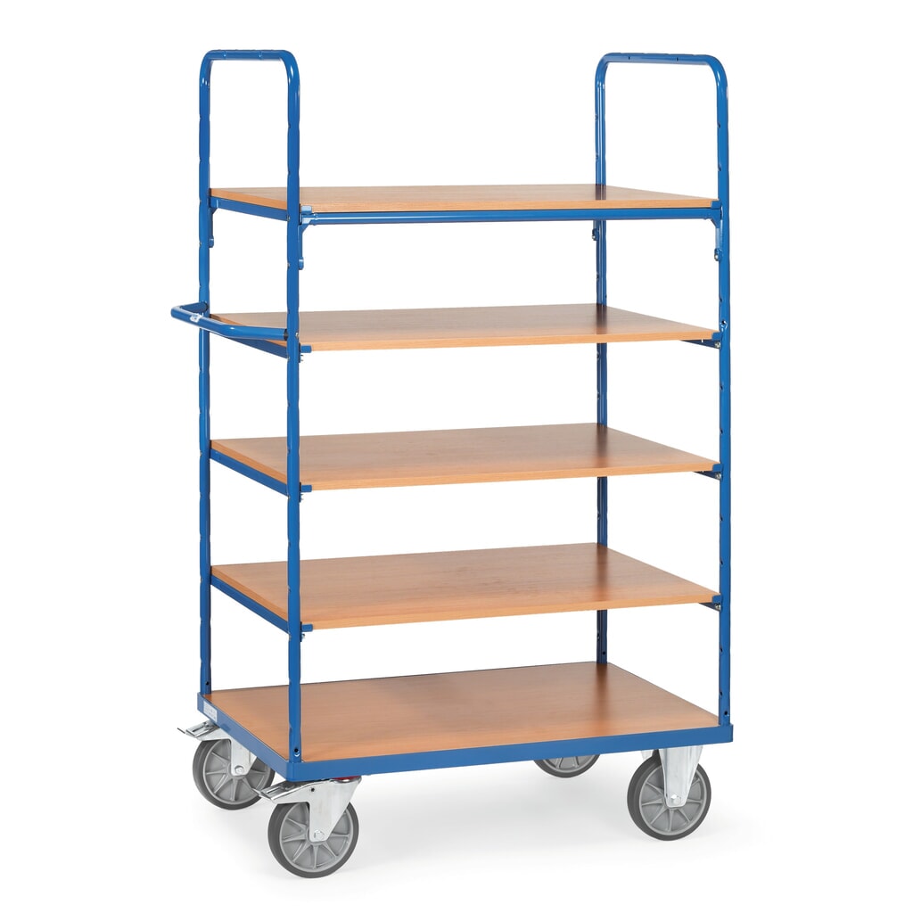 Produktabbildung: fetra® Etagenwagen mit Holzböden, 5 Etagen à 1.000 x 700 mm, Höhe 1.800 mm