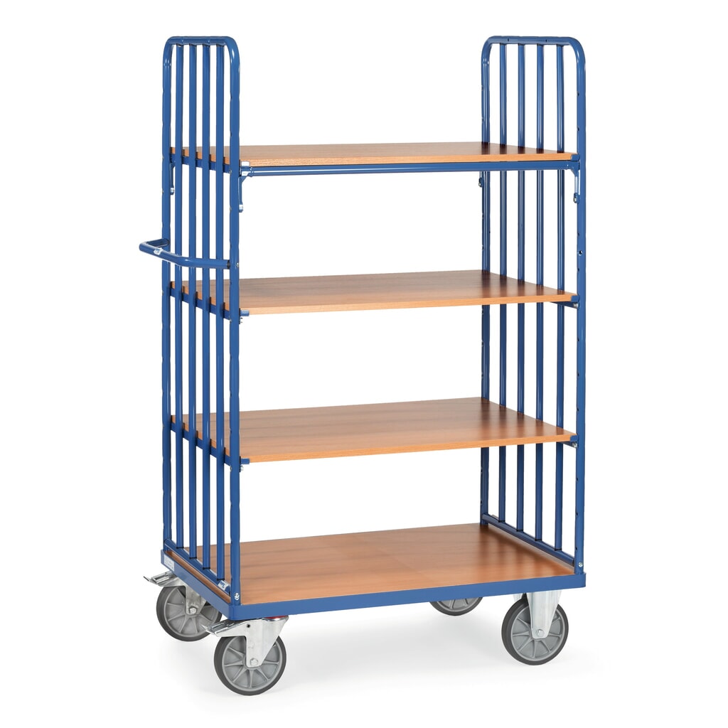 fetra® Etagenwagen mit vertikalen Rohrstreben, 2 Wände, 4 Etagen à 1.000 x 600 mm Produktabbildung: fetra® Etagenwagen mit vertikalen Rohrstreben, 2 Wände, 4 Etagen à 1.000 x 600 mm