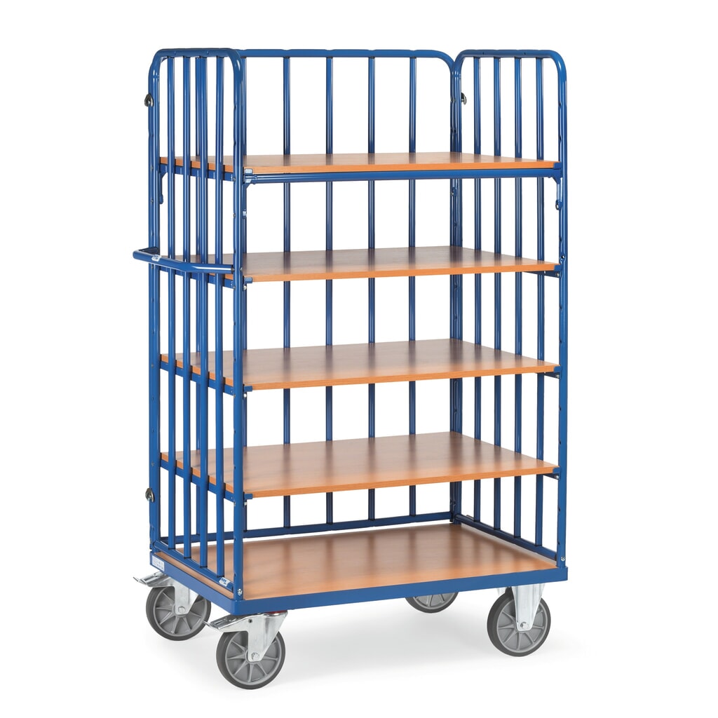 fetra® Etagenwagen mit vertikalen Rohrstreben, 3 Wände, 5 Etagen à 1.000 x 700 mm, Höhe 1.800 mm Produktabbildung: fetra® Etagenwagen mit vertikalen Rohrstreben, 3 Wände, 5 Etagen à 1.000 x 700 mm, Höhe 1.800 mm