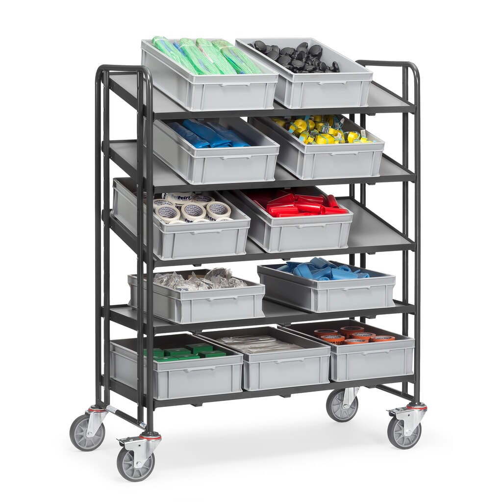 Produktabbildung Nr. 2: fetra® Eurokasten-Etagenwagen, mit Böden, TK 300 kg, 5 Etagen à 1.240 x 610 mm, anthrazitgrau