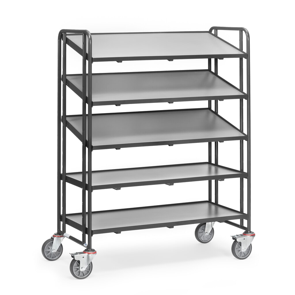 fetra® Eurokasten-Etagenwagen, mit Böden, TK 300 kg, 5 Etagen à 1.240 x 610 mm, anthrazitgrau Produktabbildung: fetra® Eurokasten-Etagenwagen, mit Böden, TK 300 kg, 5 Etagen à 1.240 x 610 mm, anthrazitgrau