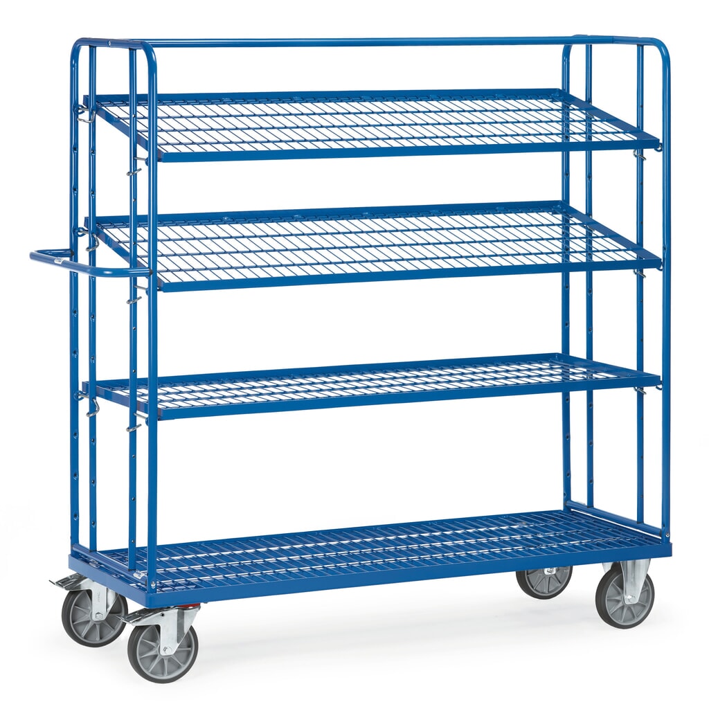 fetra® Eurokasten-Etagenwagen, TK 500 kg, mit Gitterböden à 1.650 x 610 mm Produktabbildung: fetra® Eurokasten-Etagenwagen, TK 500 kg, mit Gitterböden à 1.650 x 610 mm