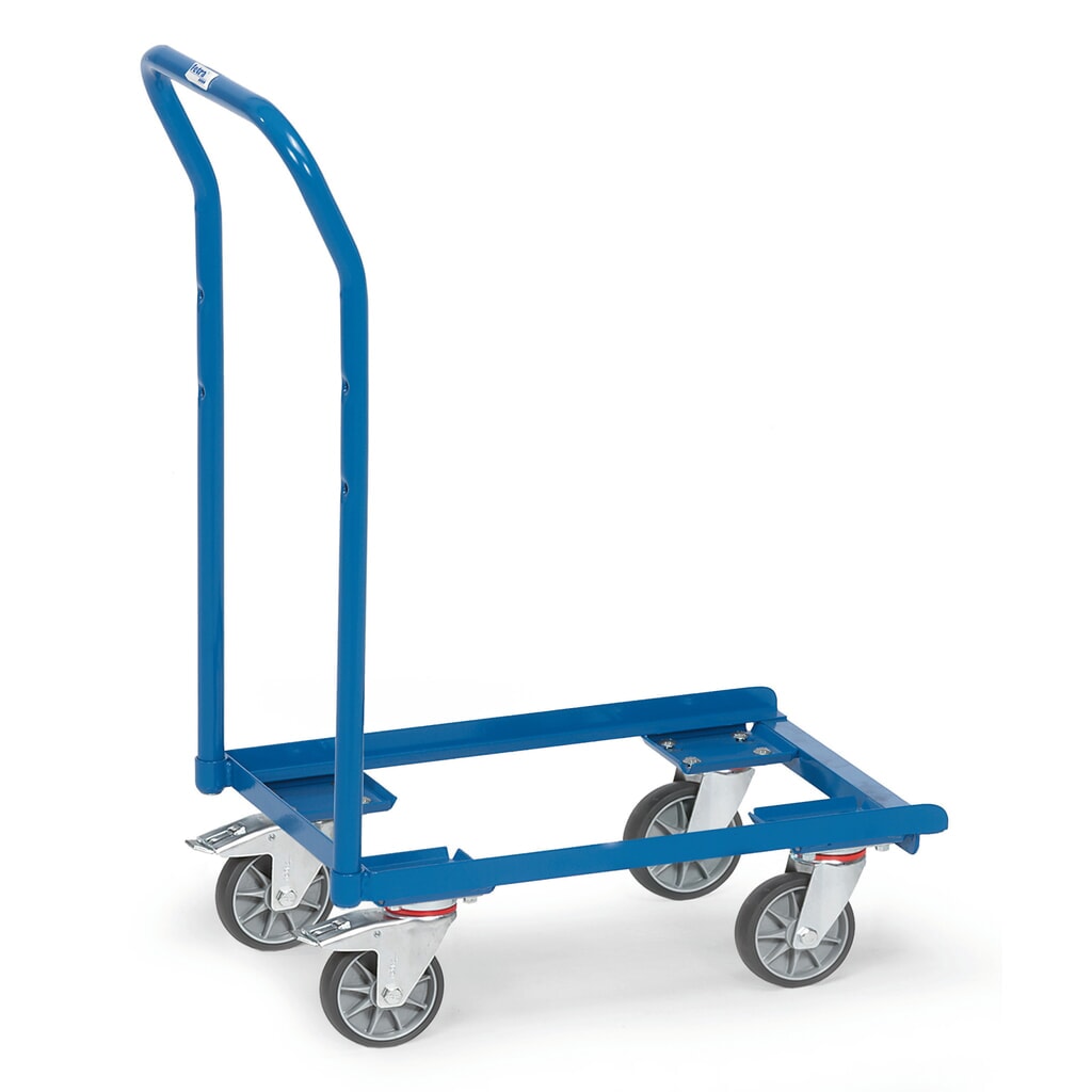 fetra® Eurokasten-Roller aus Stahl mit Schiebebügel, TK 250 kg, Ladefläche BxT 610 x 410 mm, offener Rand Produktabbildung: fetra® Eurokasten-Roller aus Stahl mit Schiebebügel, TK 250 kg, Ladefläche BxT 610 x 410 mm, offener Rand