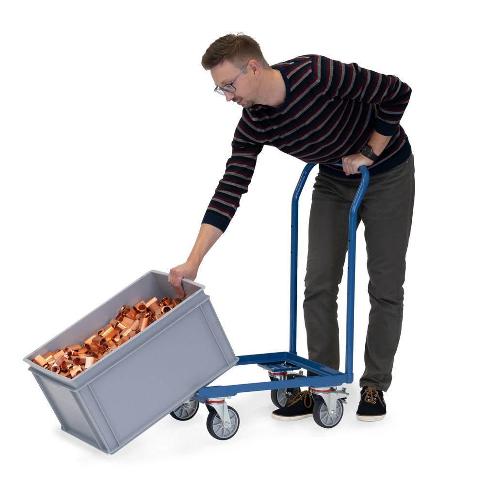 Produktabbildung Nr. 2: fetra® Eurokasten-Roller aus Stahl mit Schiebebügel, TK 250 kg, Ladefläche BxT 610 x 410 mm, offener Rand