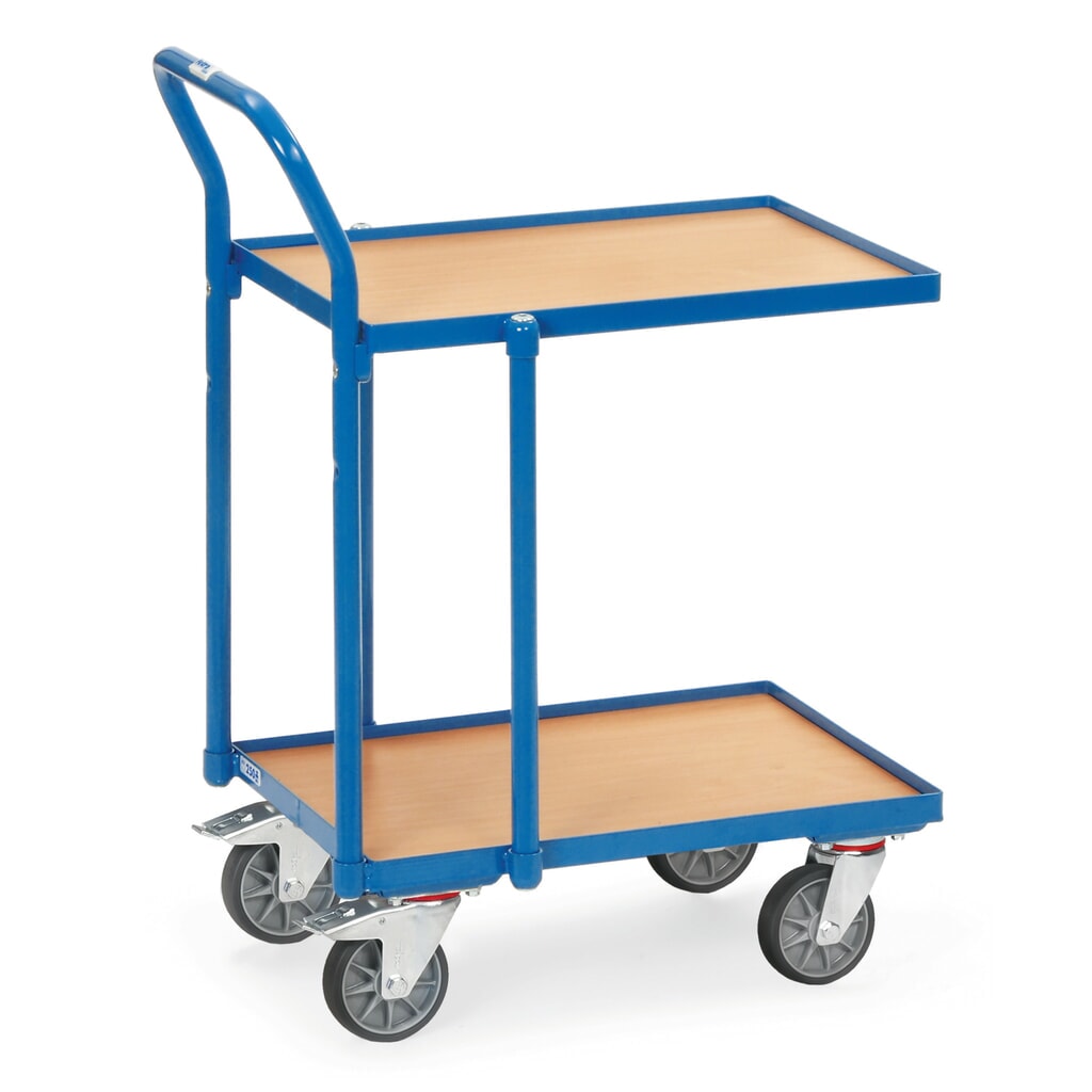 fetra® Eurokasten-Etagenroller aus Stahl mit Schiebebügel, TK 250 kg, Holzplattform mit Rand BxT 610 x 410 mm Produktabbildung: fetra® Eurokasten-Etagenroller aus Stahl mit Schiebebügel, TK 250 kg, Holzplattform mit Rand BxT 610 x 410 mm