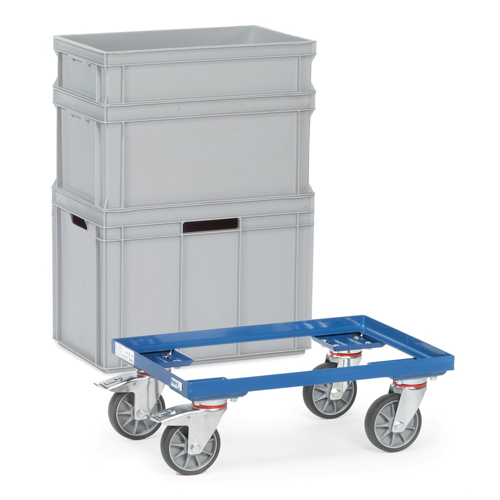 Produktabbildung: fetra® Eurokasten-Roller aus Stahl, TK 250 kg, Ladefläche BxT 610 x 810 mm, blau