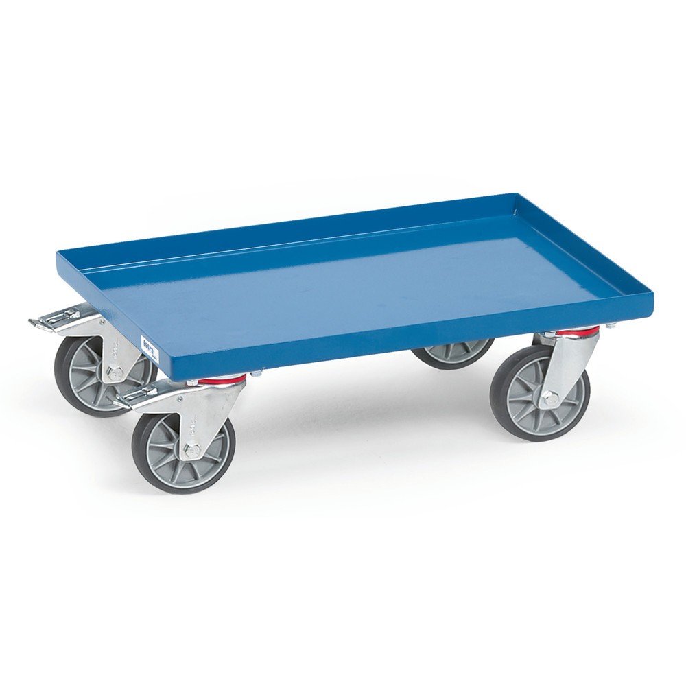 Produktabbildung: fetra® Eurokasten-Roller aus Stahl, TK 250 kg, Stahlblechwanne BxT 610 x 810 mm, blau