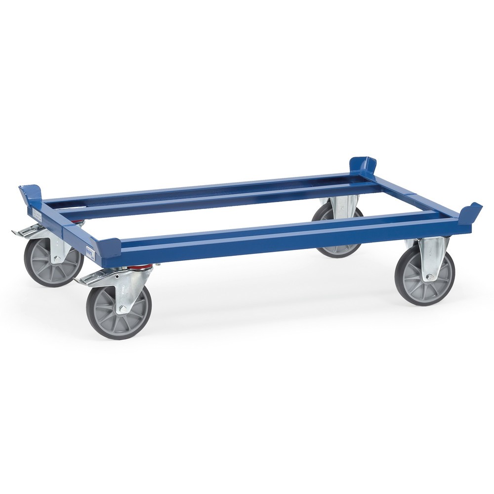 Produktabbildung: fetra® Fahrgestell mit Fangecken, TK 750 kg, für Paletten 800 x 600 mm, TPE-Bereifung