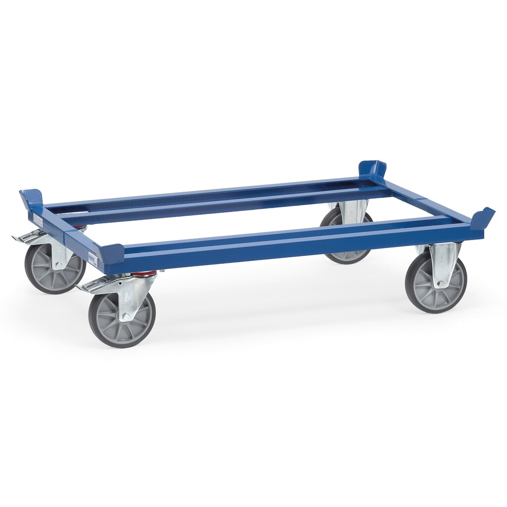 Produktabbildung: fetra® Fahrgestell mit Fangecken, TK 750 kg, für Paletten 800 x 600 mm, TPE-Bereifung