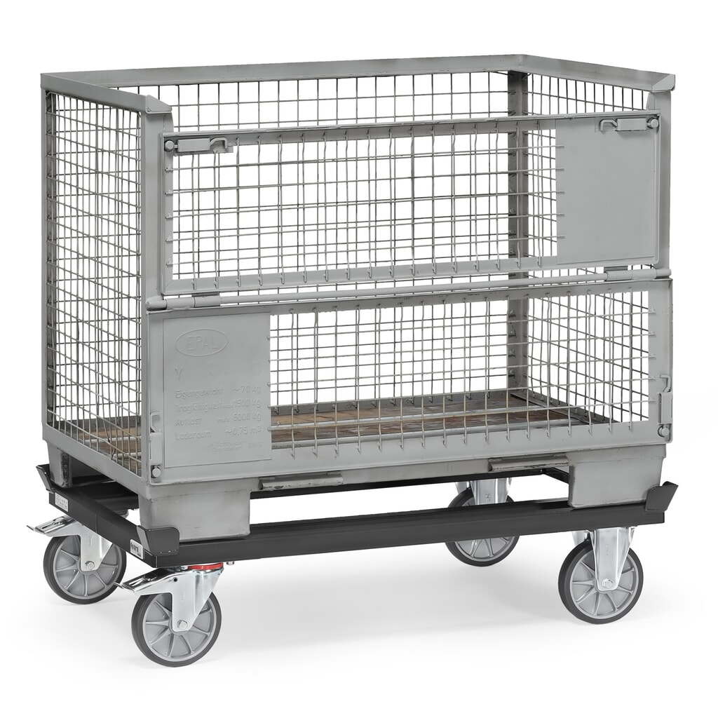 Produktabbildung Nr. 2: fetra® Fahrgestell mit Fangecken, TK 750 kg, für Paletten 1.200 x 800 mm, TPE-Bereifung, anthrazitgrau