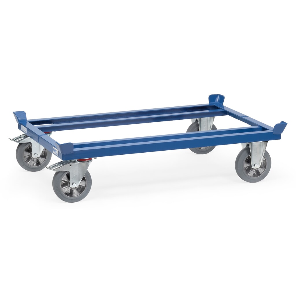 fetra® Fahrgestell mit Fangecken, TK 1.200 kg, für Paletten 1.200 x 800 mm, Elastik-Vollgummi-Bereifung Produktabbildung: fetra® Fahrgestell mit Fangecken, TK 1.200 kg, für Paletten 1.200 x 800 mm, Elastik-Vollgummi-Bereifung