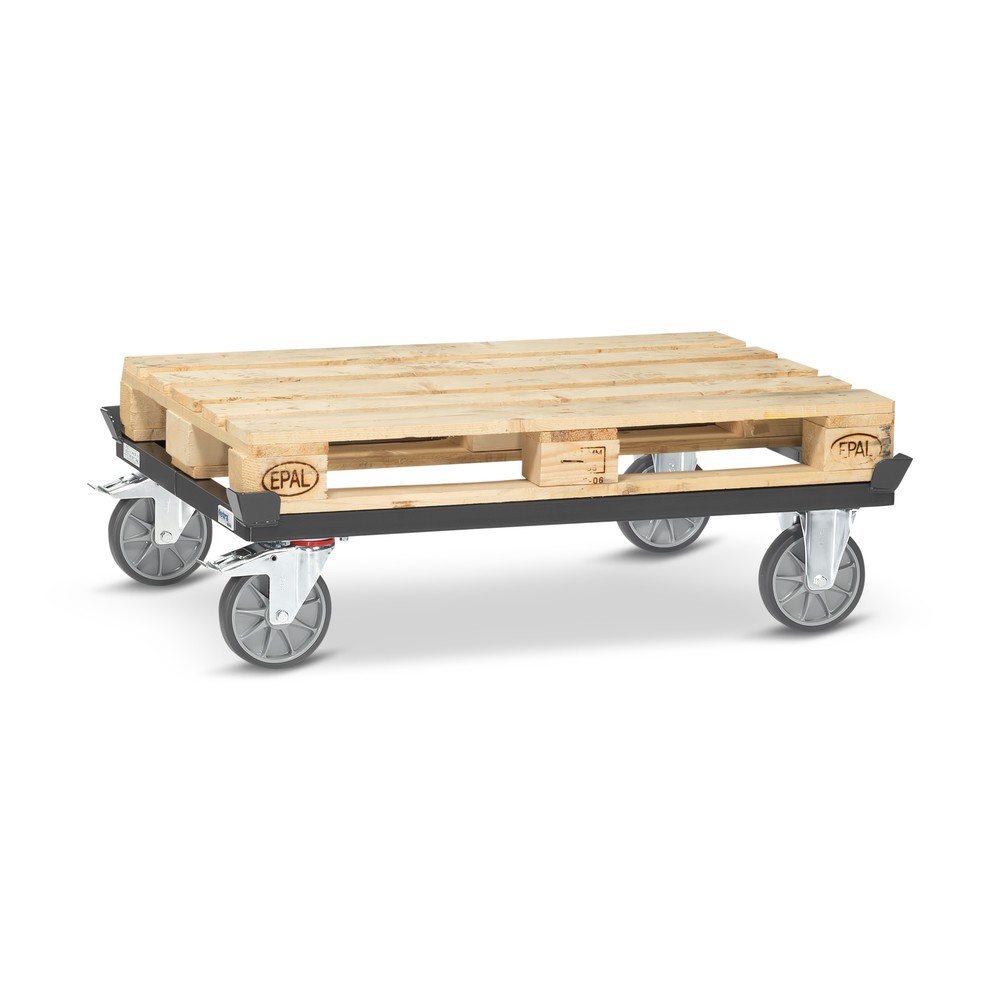 Produktabbildung Nr. 3: fetra® Fahrgestell mit Fangecken, TK 750 kg, für Paletten 1.200 x 800 mm, TPE-Bereifung, anthrazitgrau