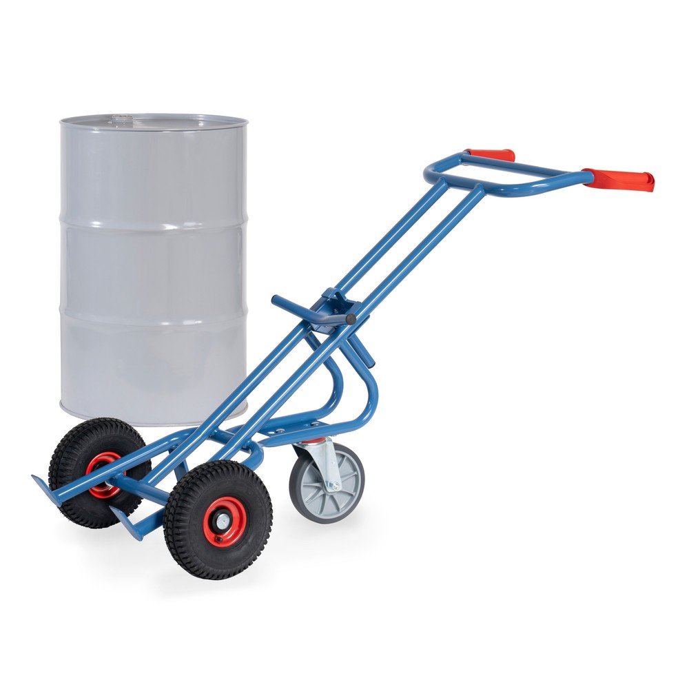 Produktabbildung: fetra® Fasskarre, Tragkraft 300 kg, mit Stützrolle, Luft-Bereifung