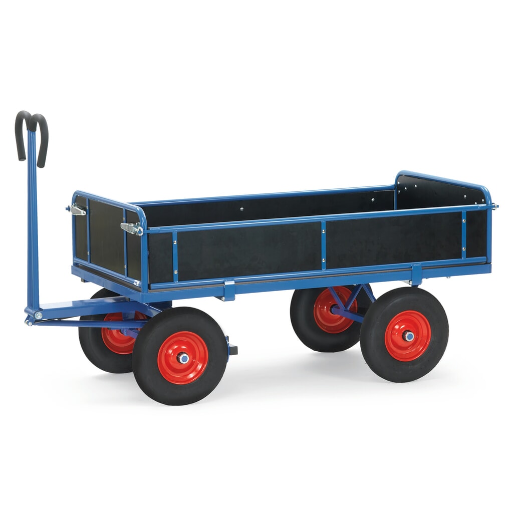 Produktabbildung: fetra® Handpritschenwagen mit 3 abklappbaren Wänden, Ladefläche 1.000 x 2.000 mm, TK 1.250 kg, Vollgummi-Bereifung
