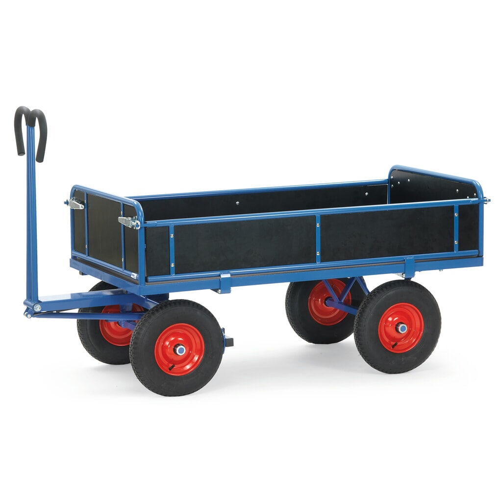 fetra® Handpritschenwagen mit 3 abklappbaren Wänden, Ladefläche 800 x 1.200 mm, TK 1.000 kg, Luft-Bereifung Produktabbildung: fetra® Handpritschenwagen mit 3 abklappbaren Wänden, Ladefläche 800 x 1.200 mm, TK 1.000 kg, Luft-Bereifung