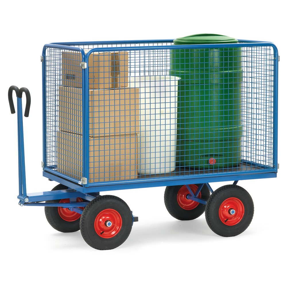 Produktabbildung Nr. 2: fetra® Handpritschenwagen mit Drahtgitterwänden H 1.000 mm, Ladefläche 1.000 x 2.000 mm, TK 1.250 kg, Luft-Bereifung