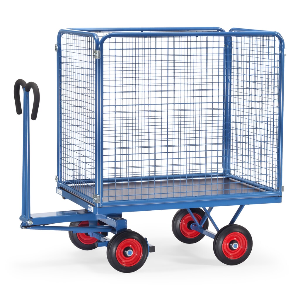 fetra® Handpritschenwagen mit Drahtgitterwänden H 1.000 mm, Ladefläche 800 x 1.200 mm, TK 700 kg, Vollgummi-Bereifung Produktabbildung: fetra® Handpritschenwagen mit Drahtgitterwänden H 1.000 mm, Ladefläche 800 x 1.200 mm, TK 700 kg, Vollgummi-Bereifung