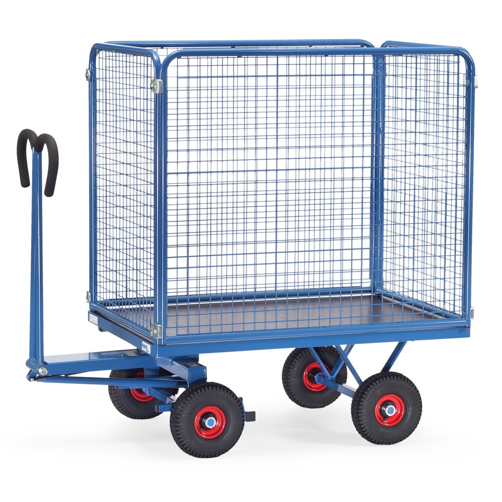 Produktabbildung: fetra® Handpritschenwagen mit Drahtgitterwänden H 1.000 mm, Ladefläche 800 x 1.200 mm, TK 700 kg, Luft-Bereifung