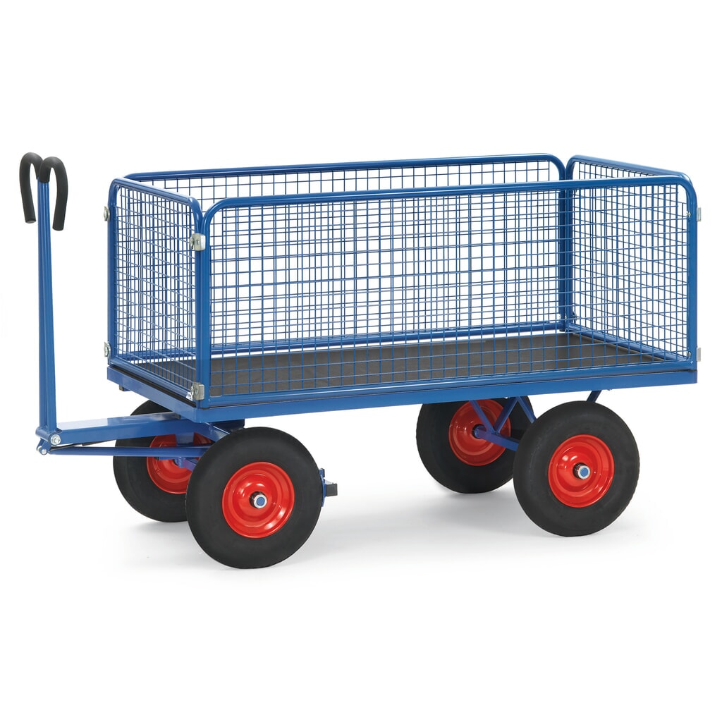 fetra® Handpritschenwagen mit Drahtgitterwänden H 600 mm, Ladefläche 1.000 x 2.000 mm, TK 1.250 kg, Vollgummi-Bereifung Produktabbildung: fetra® Handpritschenwagen mit Drahtgitterwänden H 600 mm, Ladefläche 1.000 x 2.000 mm, TK 1.250 kg, Vollgummi-Bereifung