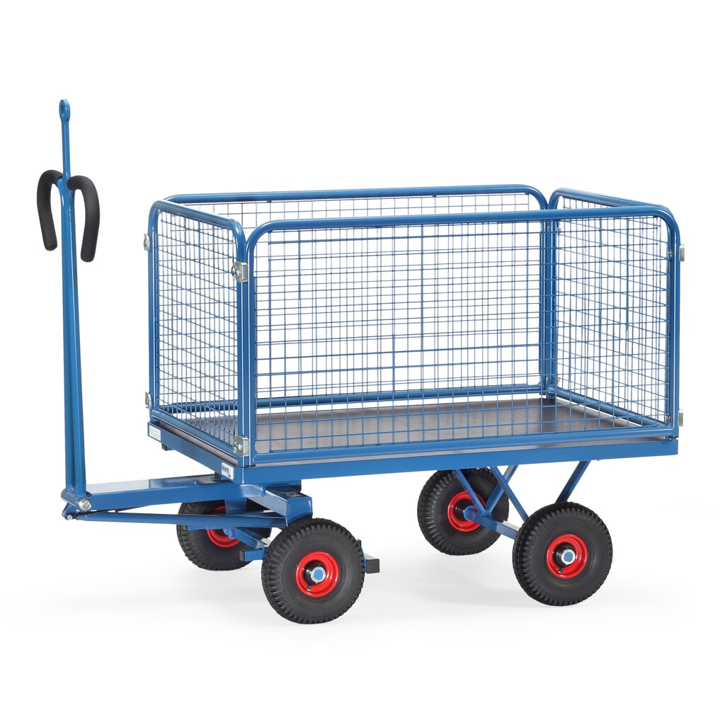 Produktabbildung: fetra® Handpritschenwagen mit Luft-Bereifung, Zugöse und Drahtgitterwänden, HxBxL 1.130 x 850 x 1.550 mm, Tragkraft 700 kg