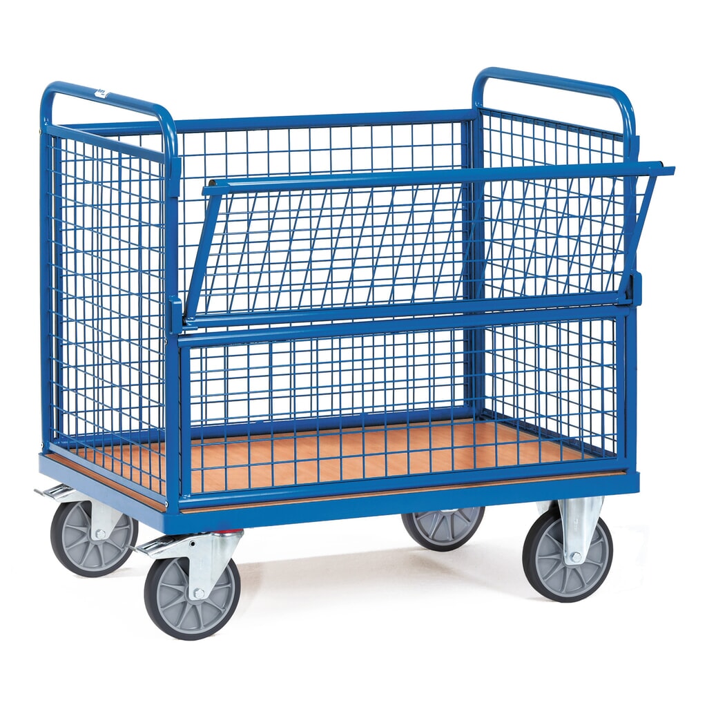 Produktabbildung: fetra® Kastenwagen mit Drahtgitterwänden, Ladefläche 1.000 x 700 mm