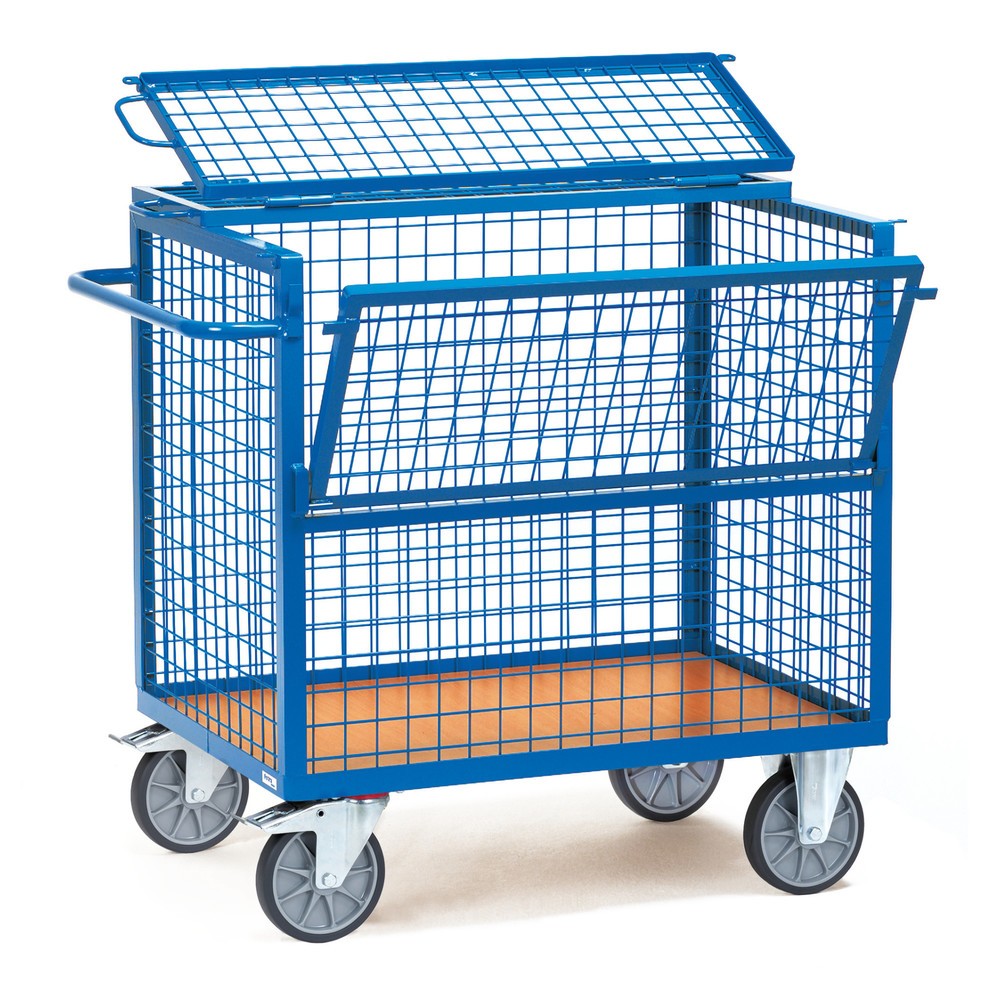 Produktabbildung: fetra® Kastenwagen mit Drahtgitterwänden, Ladefläche 1.200 x 800 mm, mit Deckel