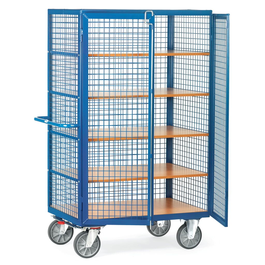 Produktabbildung: fetra® Kastenwagen mit Gitterwänden, 4 Zwischenböden, HxBxL 1.792 x 740 x 1.170 mm