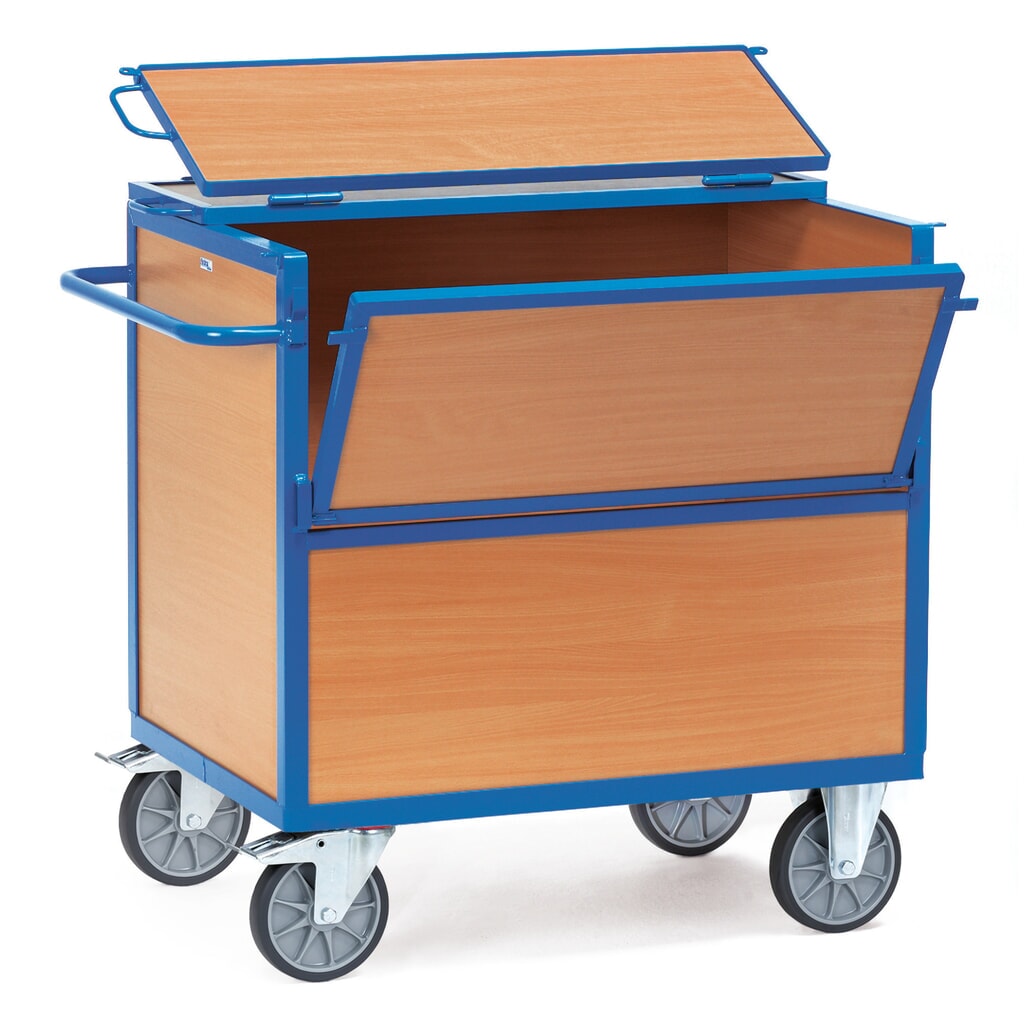 Produktabbildung: fetra® Kastenwagen mit Holzwänden, Ladefläche 800 x 1.200 mm, mit Deckel