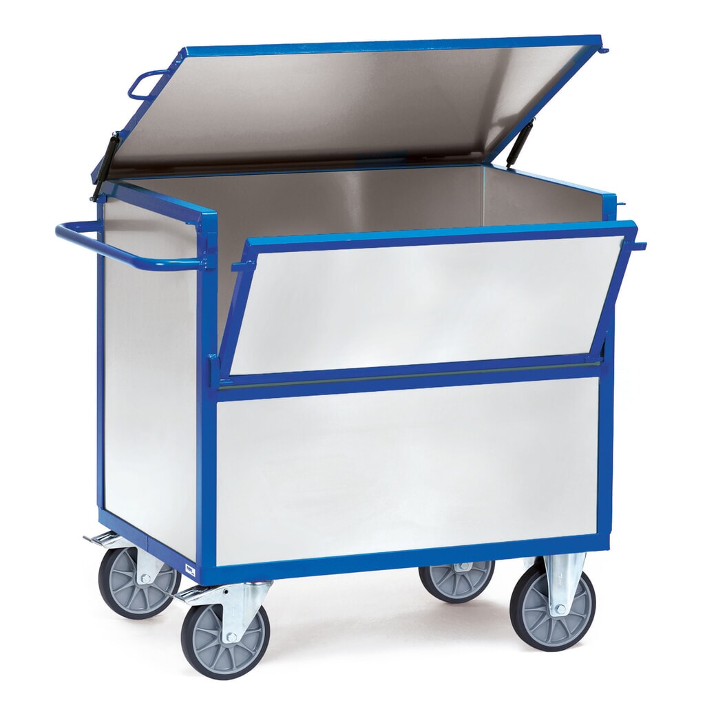 fetra® Kastenwagen mit Stahlblechwänden, verzinkt, Ladefläche 800 x 1.200 mm, mit Deckel Produktabbildung: fetra® Kastenwagen mit Stahlblechwänden, verzinkt, Ladefläche 800 x 1.200 mm, mit Deckel