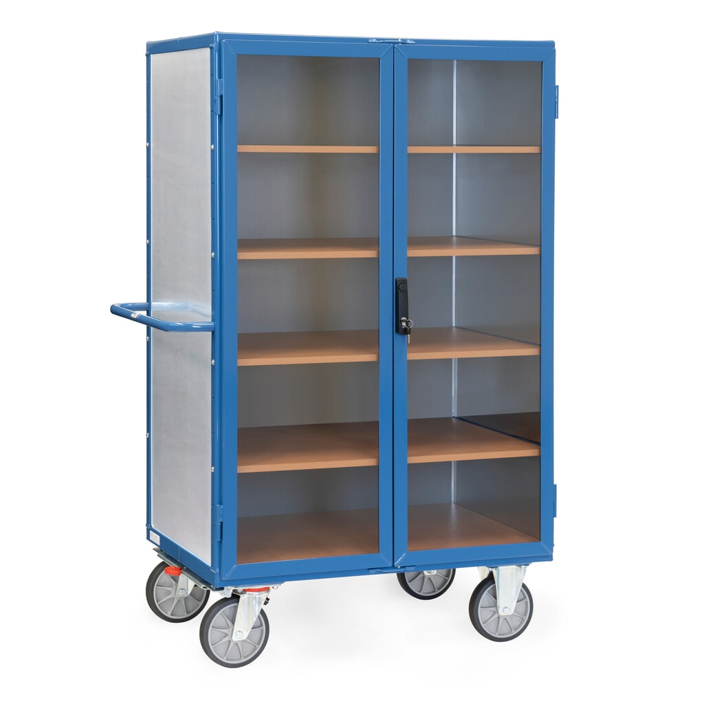fetra® Kastenwagen mit Stahlblechwänden, transparenten Türen, 4 Zwischenböden, HxBxL 1.792 x 845 x 1.170 mm Produktabbildung: fetra® Kastenwagen mit Stahlblechwänden, transparenten Türen, 4 Zwischenböden, HxBxL 1.792 x 845 x 1.170 mm