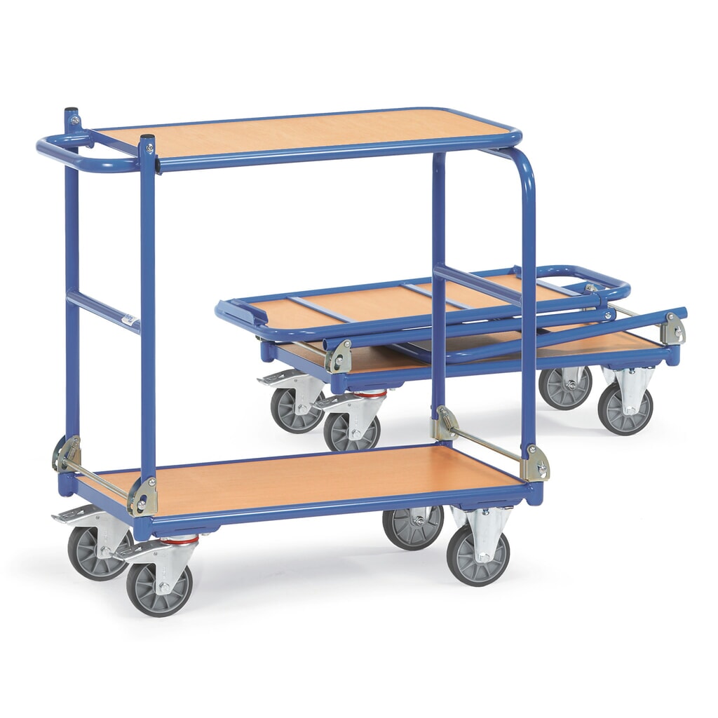 Produktabbildung: fetra® Klappbarer Tischwagen mit Stahlrahmen, 2 Etagen à 720 x 450 mm
