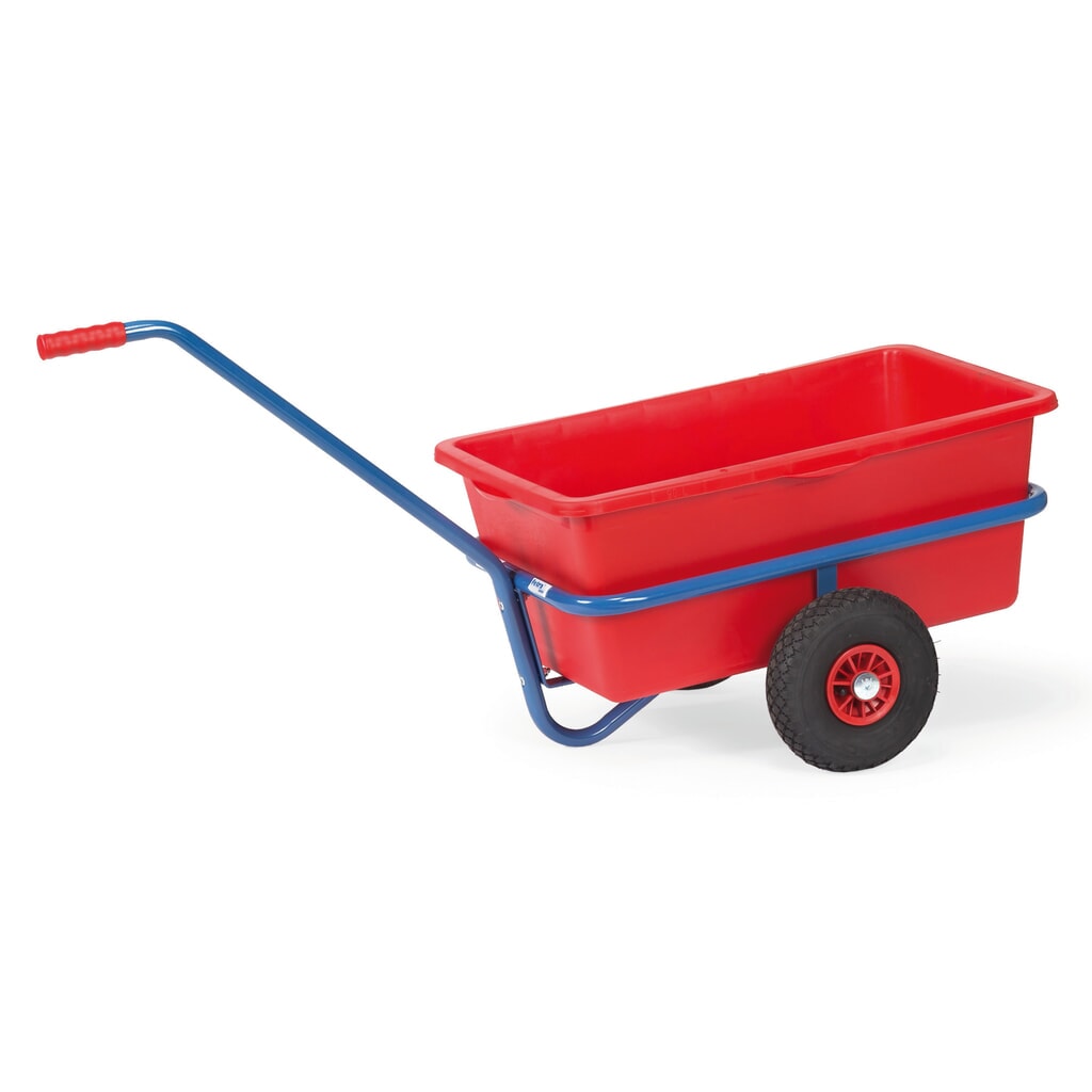 fetra® Leicht-Handwagen mit Kunststoffmulde, Vollgummirädern, HxBxL 777 mm x 581 mm x 1.401 mm, Tragkraft 200 kg, blau lackiert Produktabbildung: fetra® Leicht-Handwagen mit Kunststoffmulde, Vollgummirädern, HxBxL 777 mm x 581 mm x 1.401 mm, Tragkraft 200 kg, blau lackiert