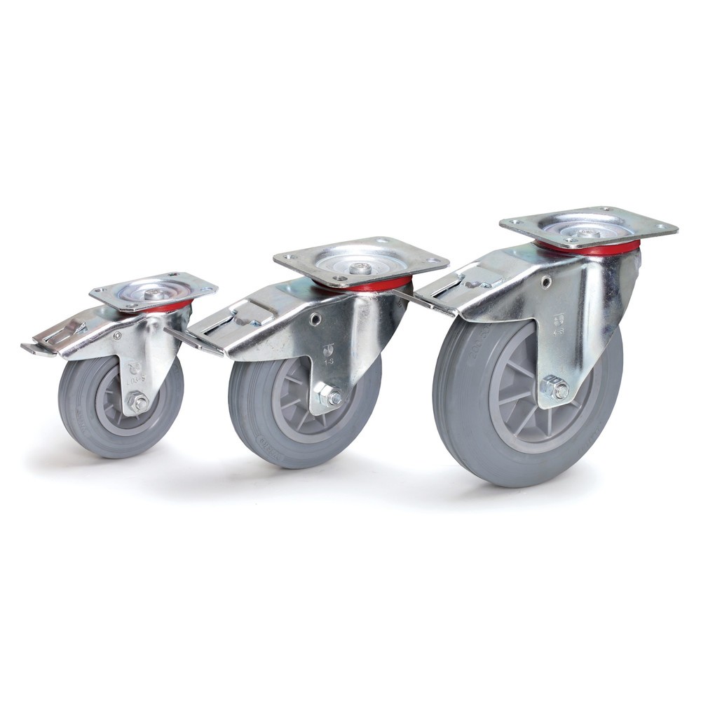 Produktabbildung: fetra® Lenkrolle mit Feststeller, ØxB 160 x 40 mm, Tragkraft 135 kg, Vollgummi-Bereifung