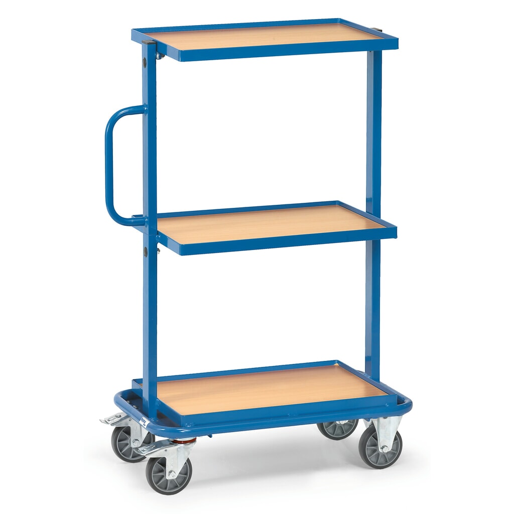 Produktabbildung: fetra® Montagewagen, Holzwerkstoffplatten, 3 feste Böden