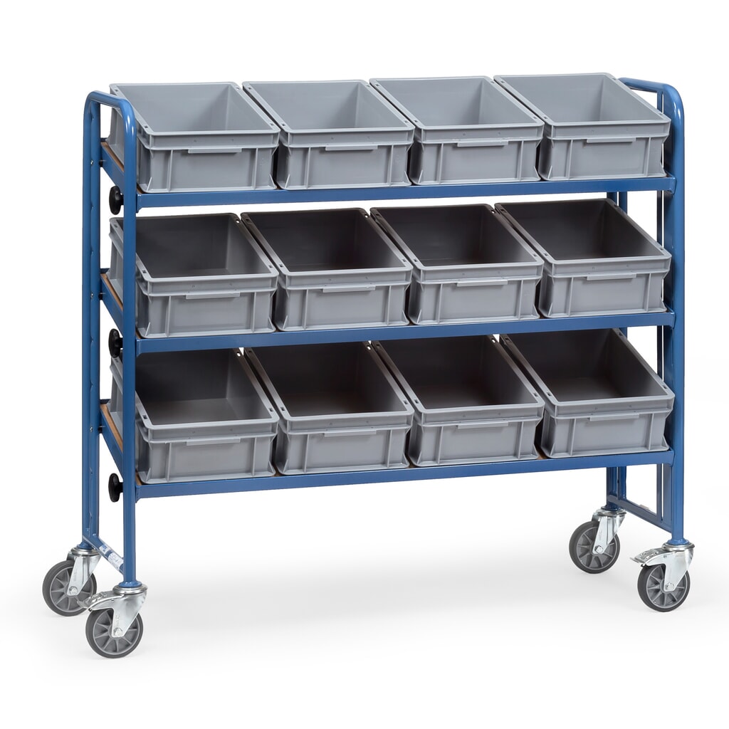 fetra® Montagewagen mit Eurokästen, 3 Etage, einseitig Produktabbildung: fetra® Montagewagen mit Eurokästen, 3 Etage, einseitig